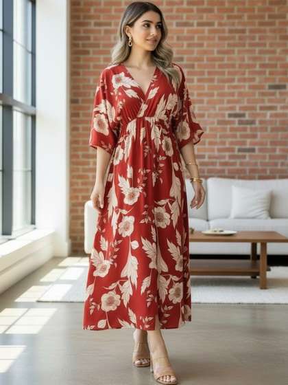 MANOJAVA Floral
                          Print Fit & Flare Midi Dress