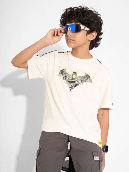 Pantaloons Junior Boys
                      White Batman Printed Cotton Round Neck T-shirt