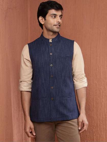 Fabindia Woven
                        Design Woolen Mandarin Collar Nehru Jacket