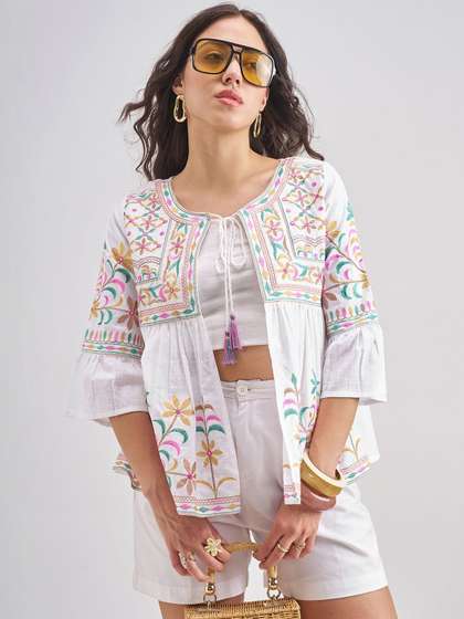 Vishudh Women
                        Printed Embroidered Shrug