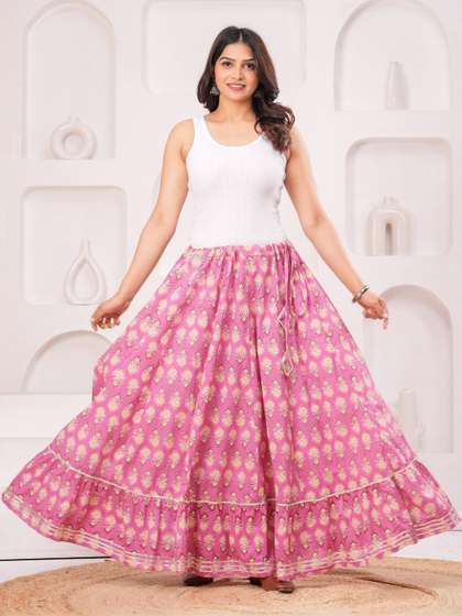Maquien Printed
                          Cotton Blend Maxi Flared Skirts