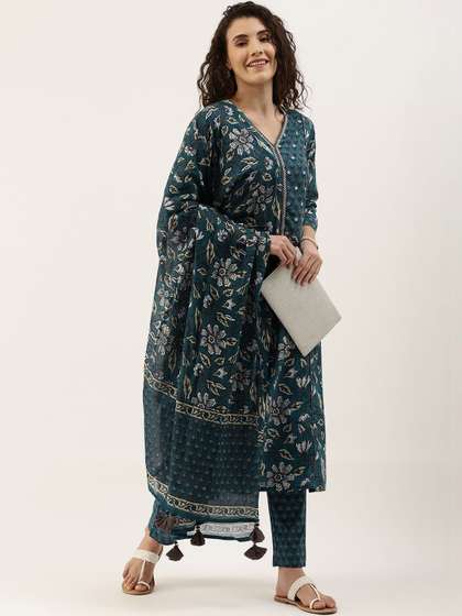 KALINI Floral
                        Printed Cotton Dupatta with Tassles