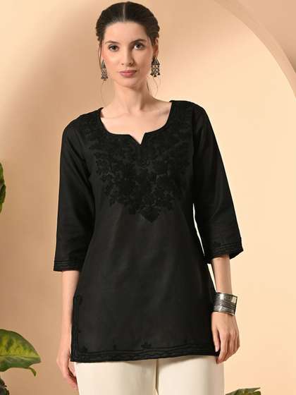 Akshatani Ethnic
                        Motifs Embroidered V-Neck Chikankari Chikankari
                        Kurti