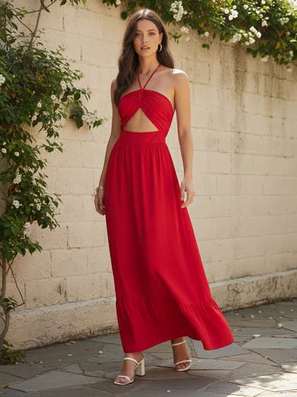 Berrylush Halter
                          Neck Sleeveless Tie-Ups Maxi Dress