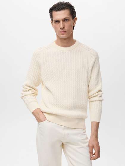 MANGO MAN Pure
                        Cotton Cable Knit Pullover Sweaters