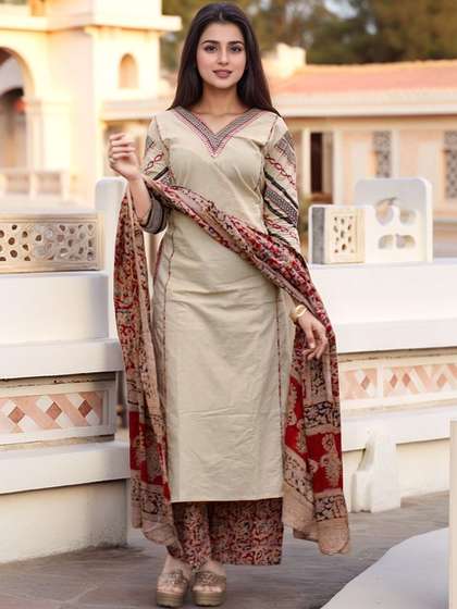 SZN Women Ethnic
                          Motifs Regular Thread Work Kurta with Trousers
                          & With Dupatta