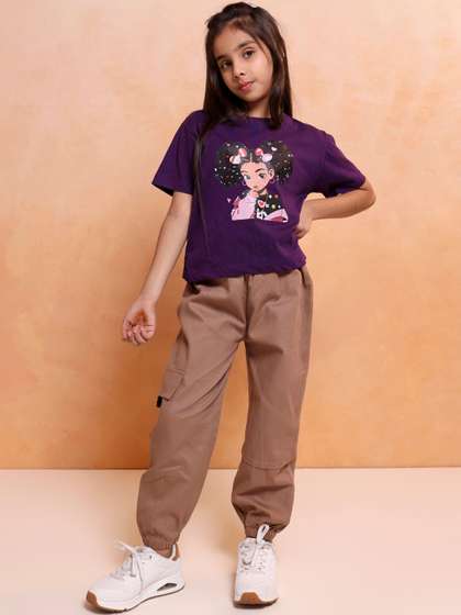 HERE&NOW Girls
                    Printed T-Shirt With Cotton Cargo
