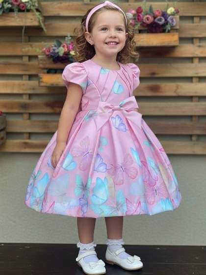 Sangria Girls Printed
                    Pure Cotton Round Neck Fit & Flare Knee Length
                    Dress