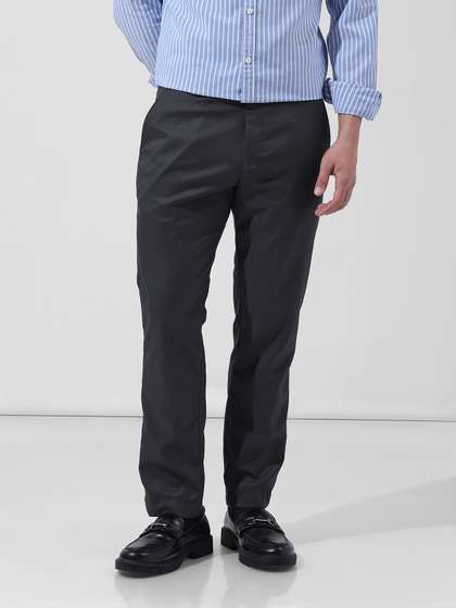 The Indian Garage
                        Co. X Luxe Men Self Striped Slim Fit Formal
                        Trousers