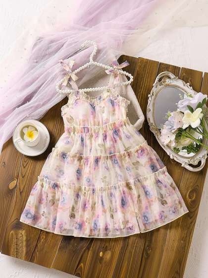 Sangria Girls Floral
                    Printed Pure Cotton Fit & Flare Knee Length
                    Dress
