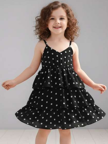 Sangria Girls Polka Dot
                    Printed Cotton Fit & Flare Knee Length Dress