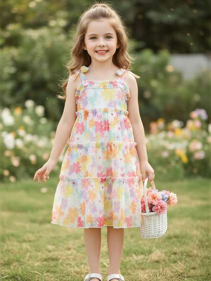Sangria Girls Floral
                    Printed Pure Cotton Fit & Flare Dress