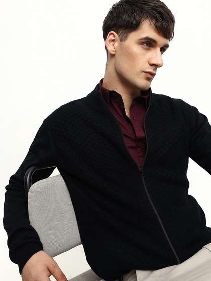 Dennis Lingo Mock
                          Collar Long Sleeves Acrylic Cardigan Sweater