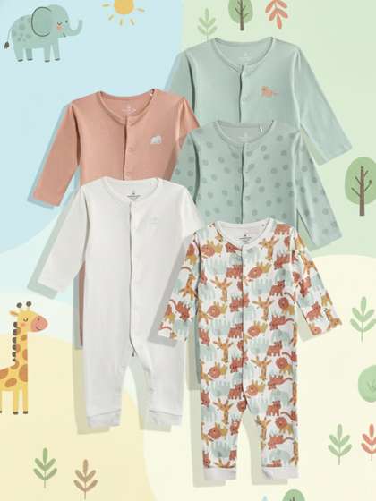 mothercare Pack of 5
                    Infants Printed Pure Cotton Romper