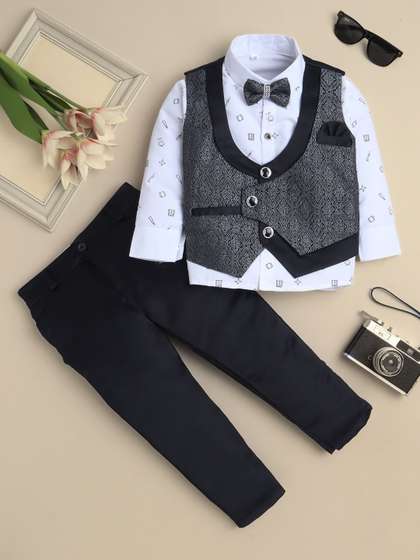 Sangria Boys Jacquard 3
                    Piece Suit Set With Bow