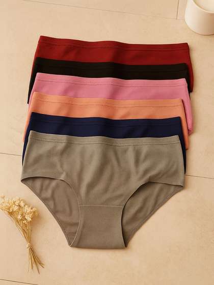 FiveFlag Women Pack
                        Of 6 Combed Cotton Mid-Rise Hipster Briefs