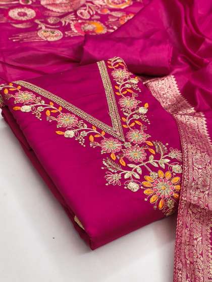LeeliPeeri Designer
                        Embroidered Pure Cotton Unstitched Dress
                        Material