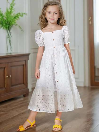 Sangria Girls Self
                    Design Cotton Maxi Dress