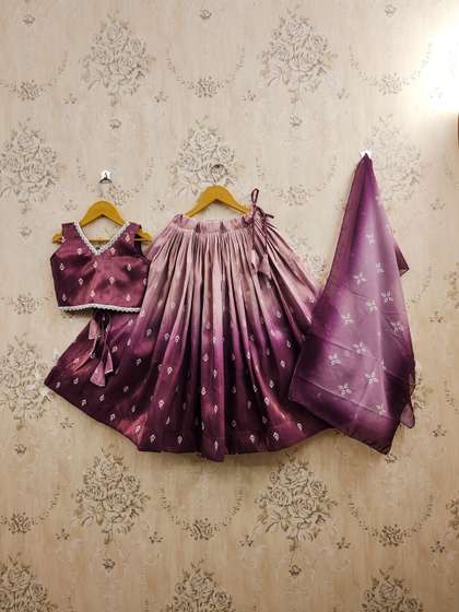 Sangria Girls
                          Printed Silk Chiffon V-Neck Flared Lehenga
                          Choli