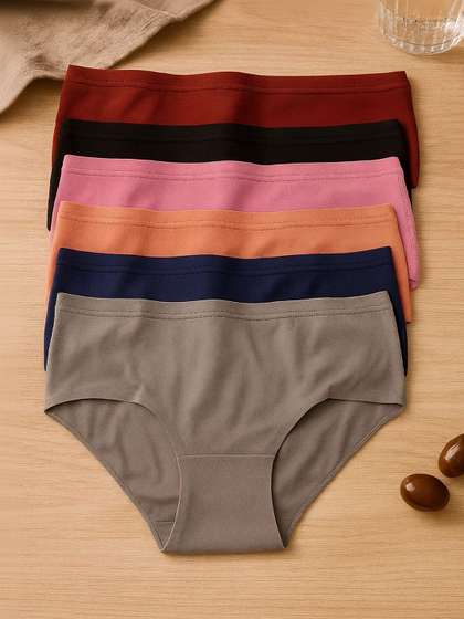 FiveFlag Women Pack
                        Of 6 Combed Cotton Mid-Rise Hipster Briefs