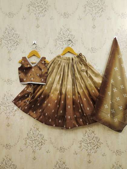 Sangria Ombre Printed
                    V-Neck Flared Lehenga Choli With Dupatta