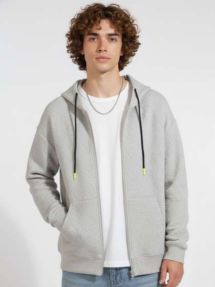 glitchez Geometric
                        Textured Hooded Sweatshirt