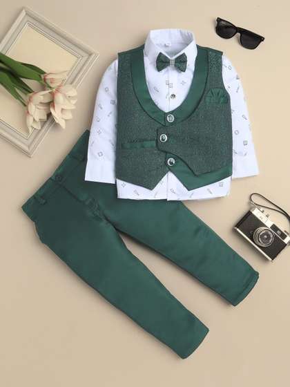 YK Boys Jacquard 3 Piece
                    Suit Set With Bow