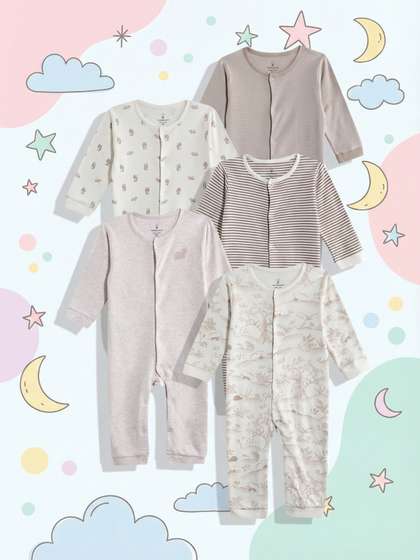 mothercare Infants
                      Pack of 5 Printed & Striped Pure Cotton
                      Rompers