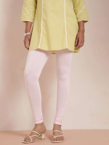TWIN BIRDS Women
                        Pink Solid Churidar-Length Leggings