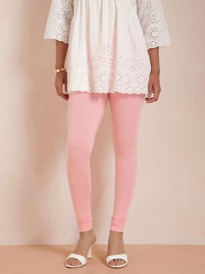 TWIN BIRDS Women
                        Pink Solid Churidar-Length Leggings
