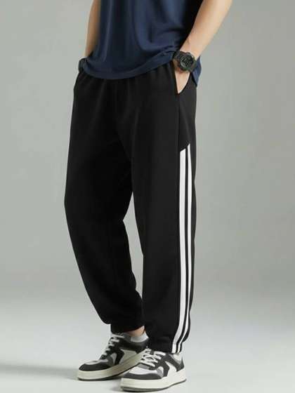 PROGENY Pure Cotton
                        Men Striped Mid-Rise Joggers