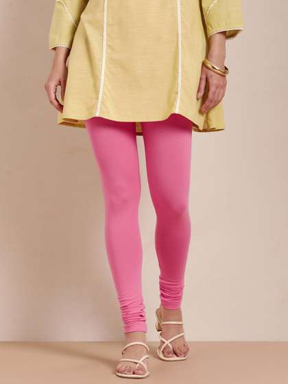 TWIN BIRDS Women
                        Pink Solid Churidar-Length Leggings