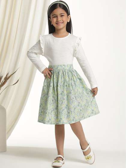 Miyo Printed Cotton Knee
                    Length A-Line Skirts