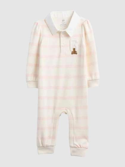 GAP Infants Striped
                    Spread Collar Long Sleeve Romper