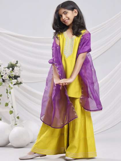 Sangria Embroidered
                    V-Neck Kurta & Sharara With Dupatta