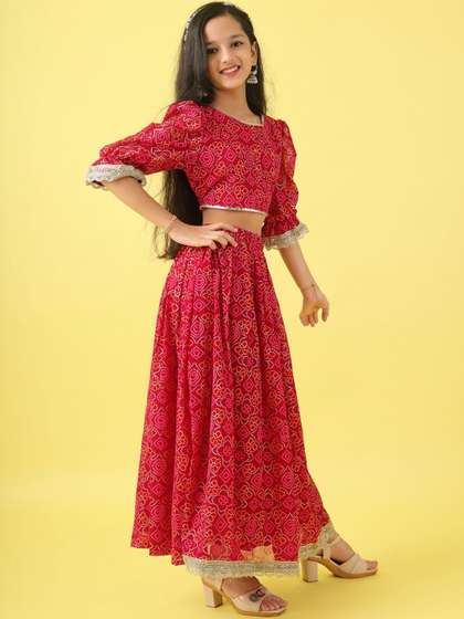 Sangria Girls Bandhani
                    Printed Round Neck Flared Lehenga Choli