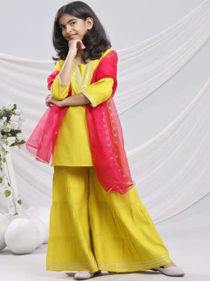 Sangria Embroidered
                    V-Neck Kurta & Sharara With Dupatta