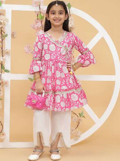 Modish Couture Girls
                    Floral Printed Angrakha Thread Work Pure Cotton
                    Kurta with Trousers