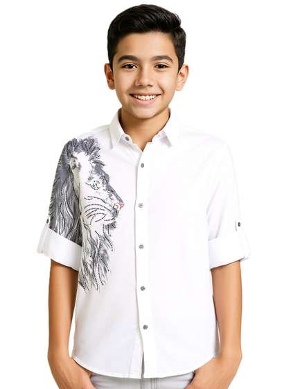 CHARCHIT Boys Comfort
                    Graphic Printed Spread Collar Long Sleeves Cotton
                    Shirt
