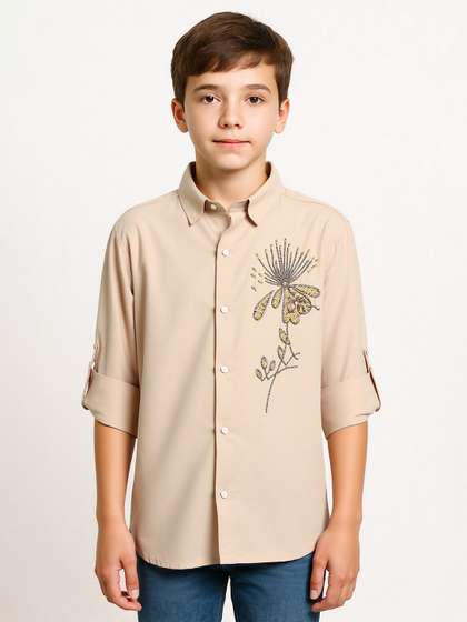 CHARCHIT Boys Comfort
                    Relaxed Fit Solid Spread Collar Cotton Party Shirt