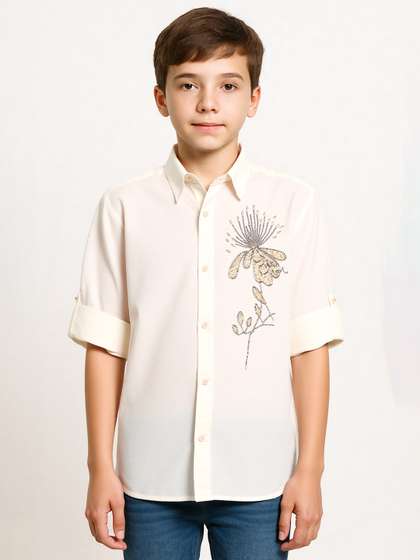 CHARCHIT Boys Comfort
                    Relaxed Fit Solid Spread Collar Cotton Party Shirt