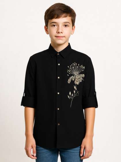 CHARCHIT Boys Comfort
                    Relaxed Fit Solid Spread Collar Cotton Party Shirt