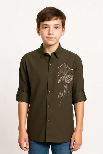 CHARCHIT Boys Comfort
                    Relaxed Fit Solid Spread Collar Cotton Party Shirt