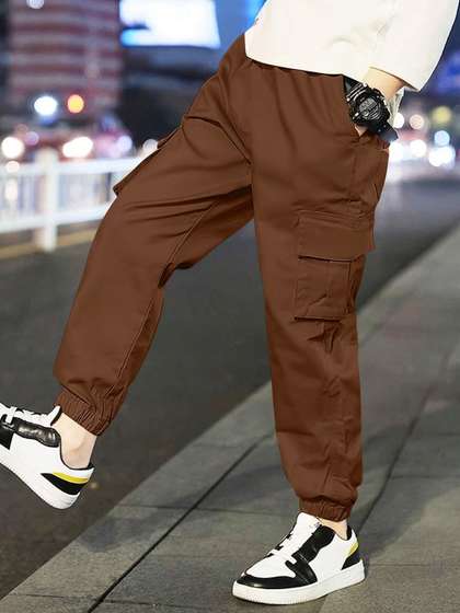 TIOR Boys Solid Relaxed
                    Fit Cotton Classic Cargos Trousers