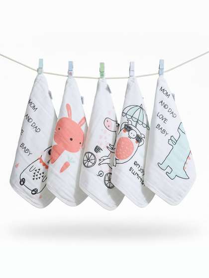 Baby Moo Set Of 5
                    Cartoon Print Soft Hankies - White