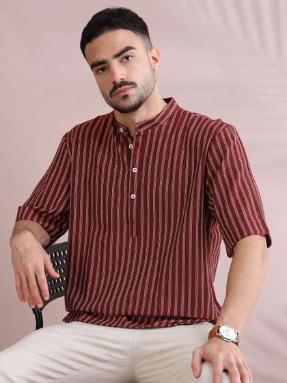 FILORI STUDIO Men
                          Striped Mandarin Collar Cotton Kurta