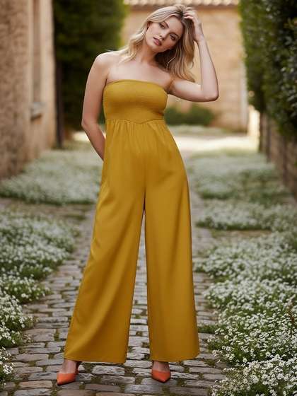 Berrylush Yellow
                        Strapless Wide Leg Basic Jumpsuit