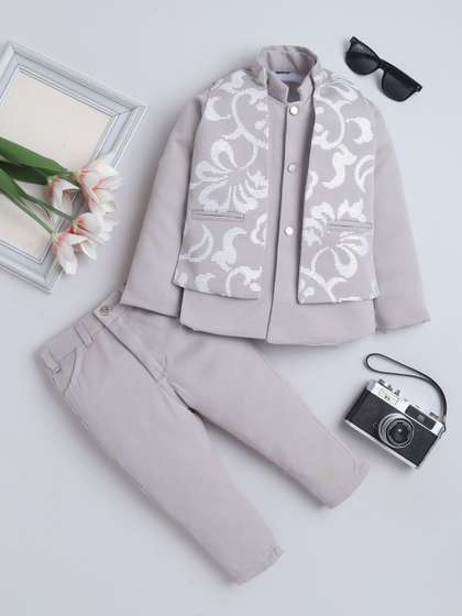 FOURFOLDS Boys
                        Sequins Embellished Sherwani & Trouser Set
                        with Shrug