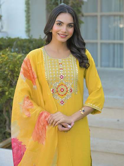 SKYLEE Women
                        Embroidered Regular Sequinned Kurta with
                        Trousers & With Dupatta