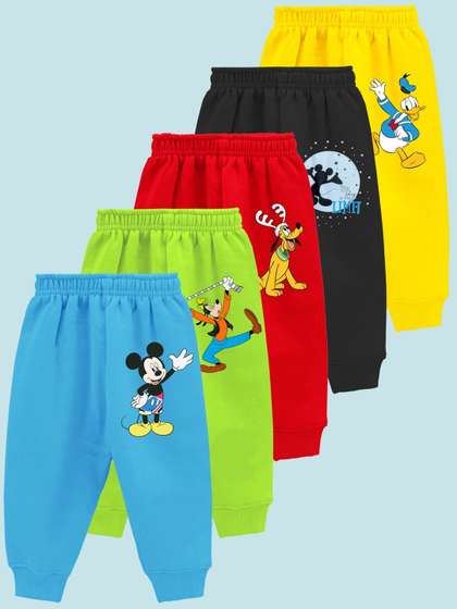 YK Disney Pack Of 5
                      Kids Printed Mid-Rise Regular-Fit Joggers Track
                      Pants